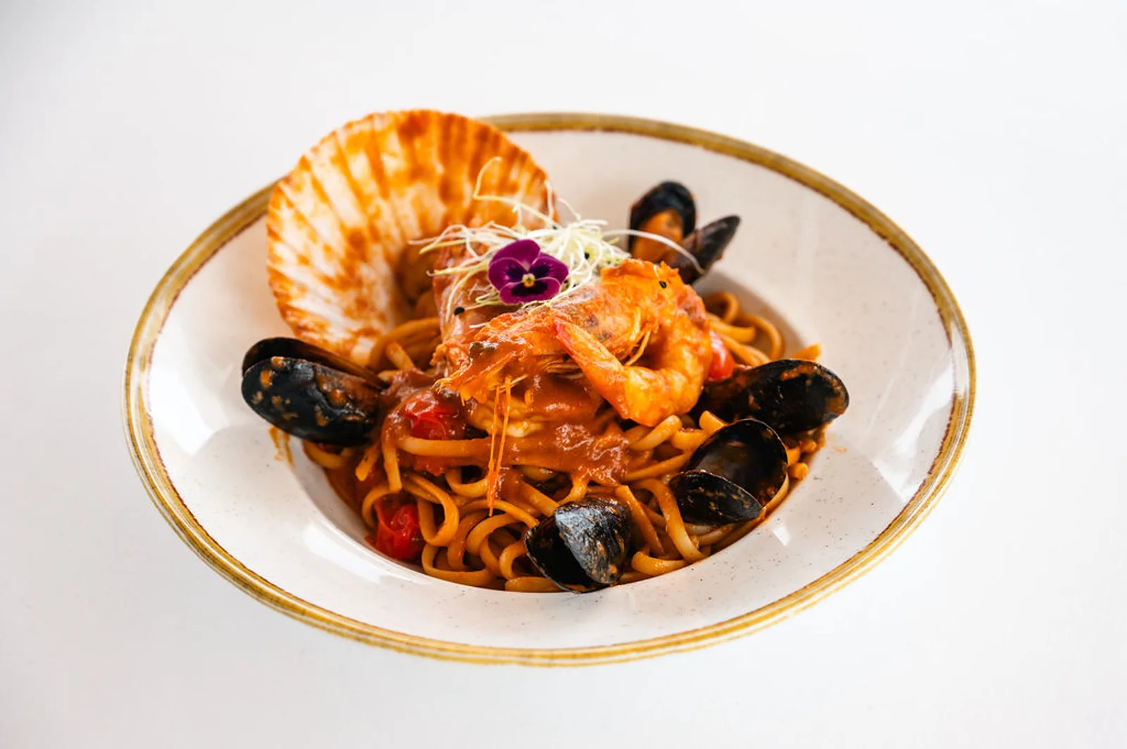Seafood pasta plate at Taverna Romantica