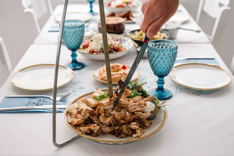 Shared appetizers at Taverna Romantica Santorini