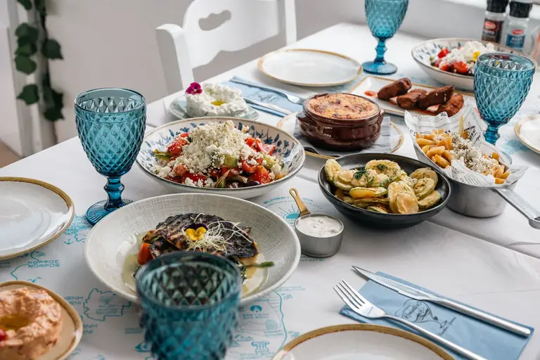 Greek table at Taverna Romantica Santorini